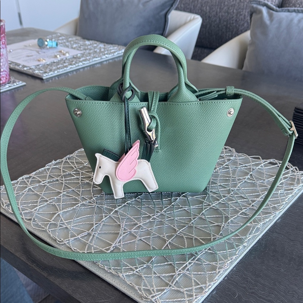 Longchamp Green Crossbody Tote with Pony Charm